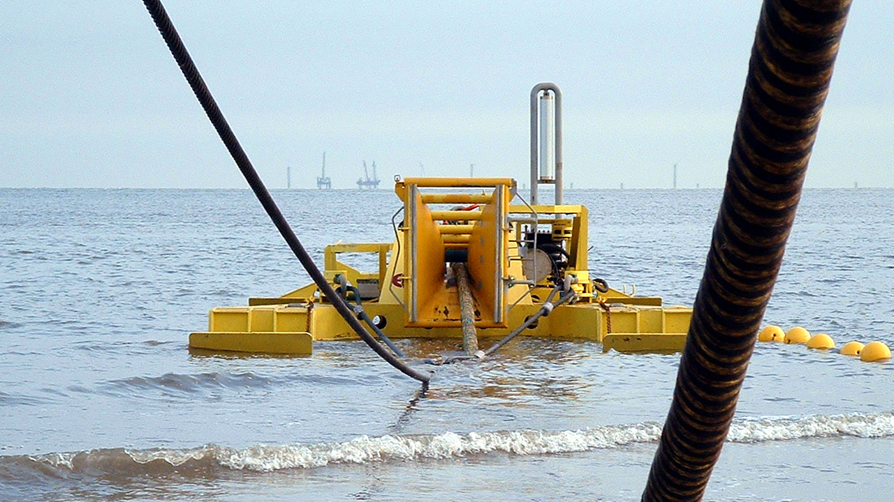 cable plough in sea with cable
